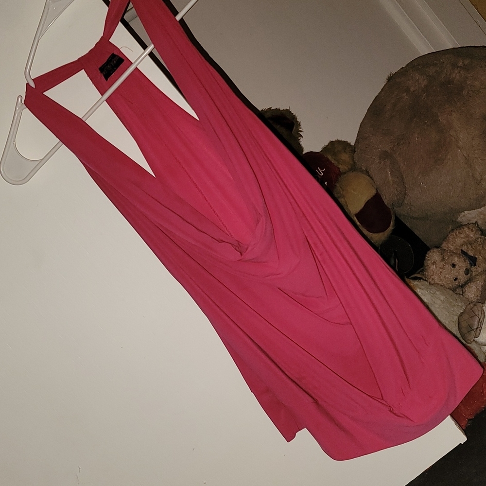 Deep cowl neck pink halter top